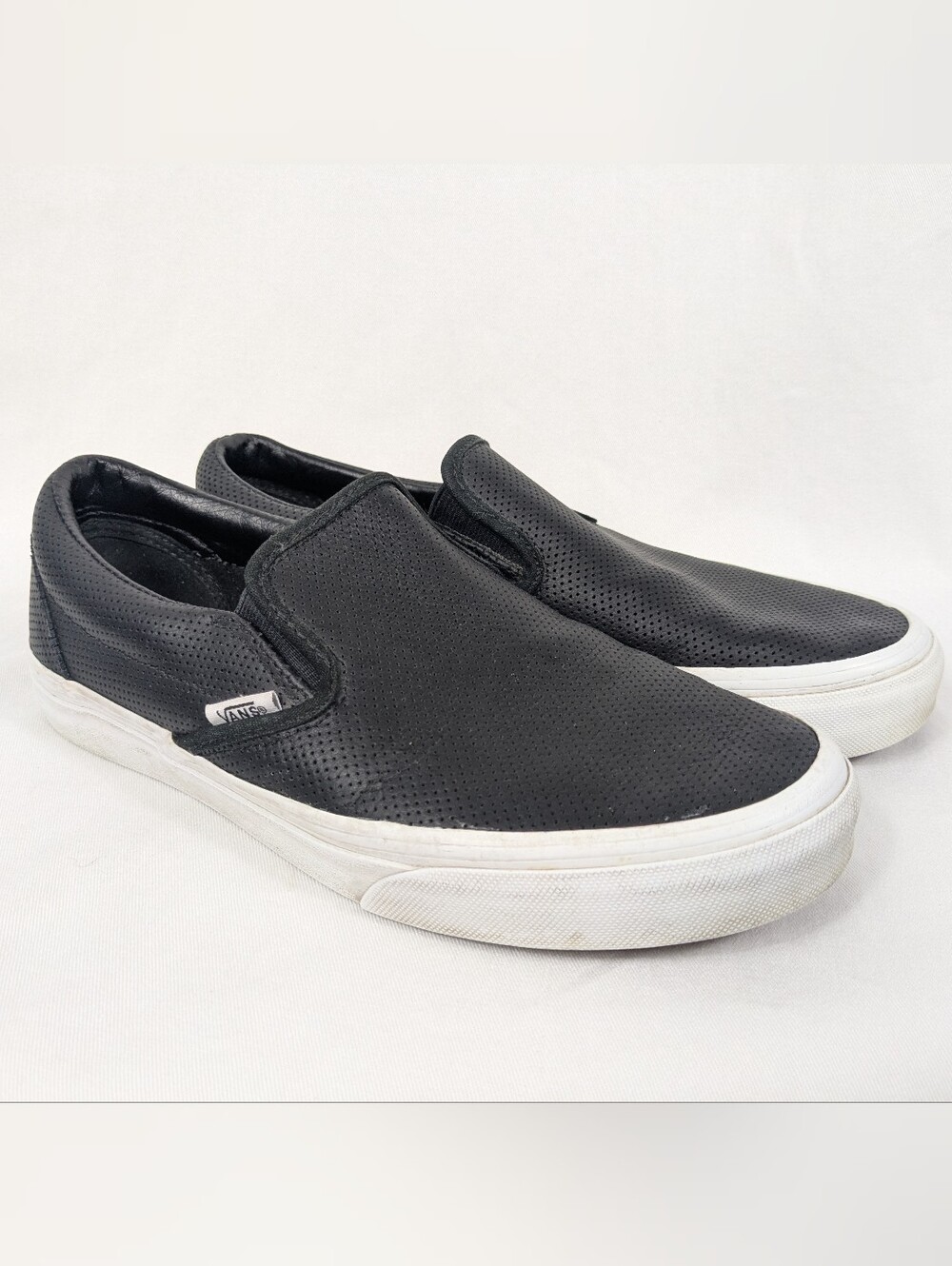 Vans Black Perforated Leather Slip On Shoes